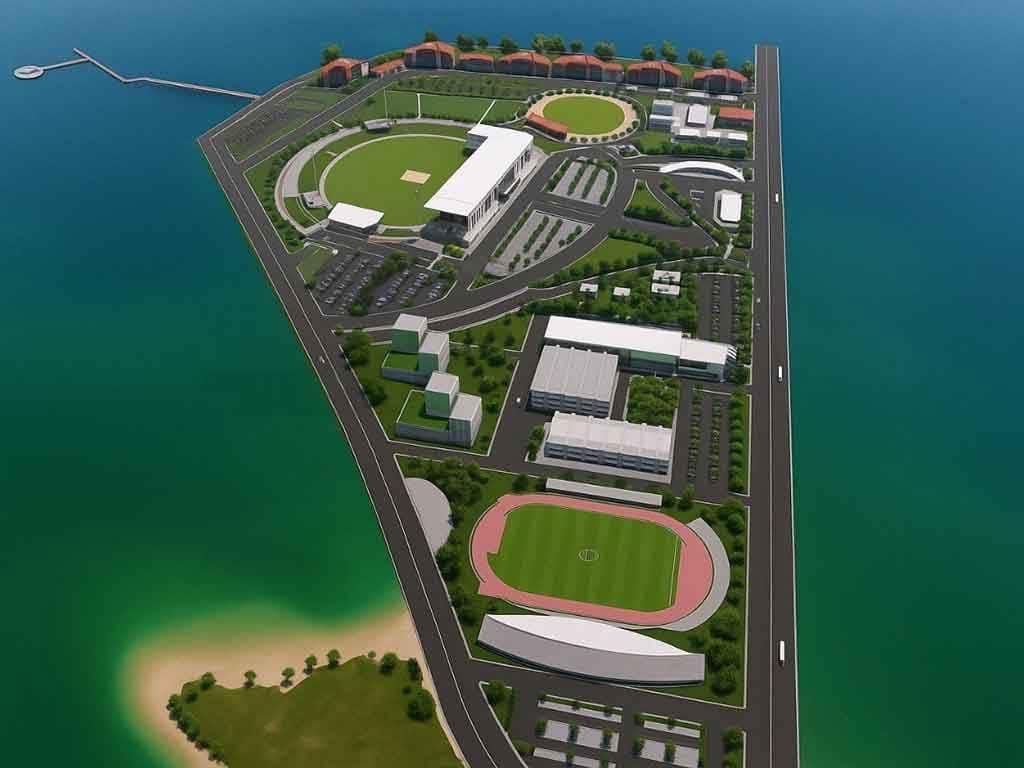 Artist’s impression showing the proposed master plan and layout of the Jaffna international cricket stadium complex.